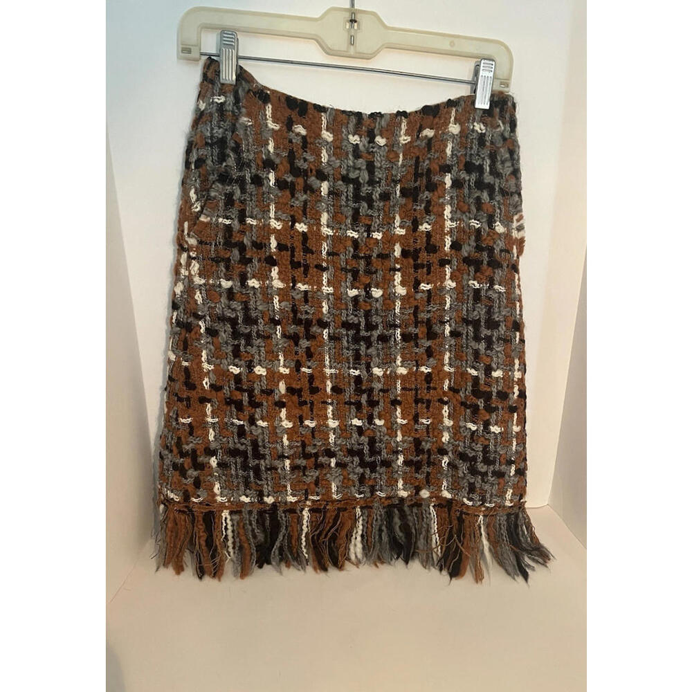 SONIA RYKIEL PARIS  WOMAN'S WOOL PLAID SHIRT W FRINGE EURO 36, US S SIDE POCKETS
